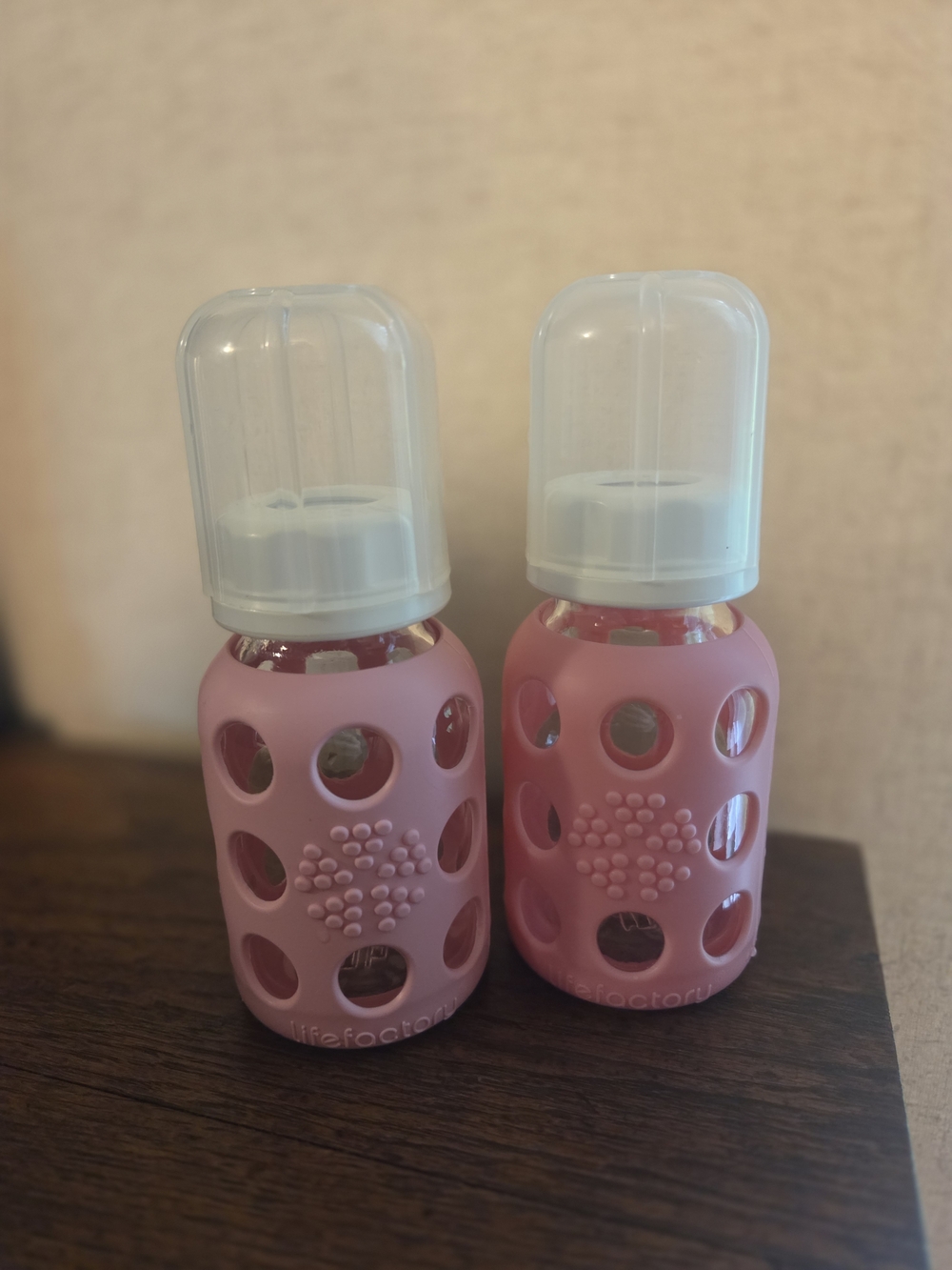 Lifefactory Pink Glass Baby Bottles with Silicone Sleeves 4oz - Set of 2